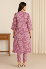 Graceful Lilac Floral Coord Set – Pure Sanwadi Cotton C160
