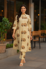Beige Printed Co-ord Set for Women – Stylish Ethnic Wear C161