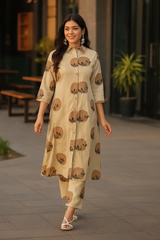 Beige Printed Co-ord Set for Women – Stylish Ethnic Wear C161