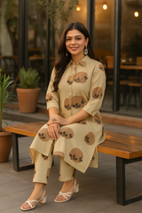 Beige Printed Co-ord Set for Women – Stylish Ethnic Wear C161