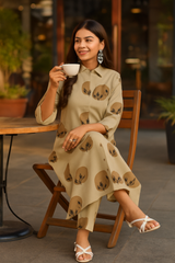 Beige Printed Co-ord Set for Women – Stylish Ethnic Wear C161