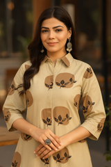 Beige Printed Co-ord Set for Women – Stylish Ethnic Wear C161