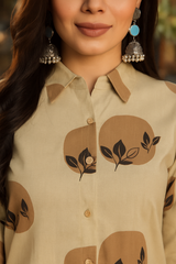 Beige Printed Co-ord Set for Women – Stylish Ethnic Wear C161