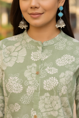 Elegant Sage Green Floral Coord Set – Pure Sanwadi Cotton C160