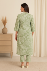 Elegant Sage Green Floral Coord Set – Pure Sanwadi Cotton C160