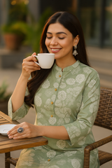 Elegant Sage Green Floral Coord Set – Pure Sanwadi Cotton C160