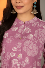 Graceful Lilac Floral Coord Set – Pure Sanwadi Cotton C160