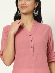 Rose Taupe Airy Linen Long Kurti