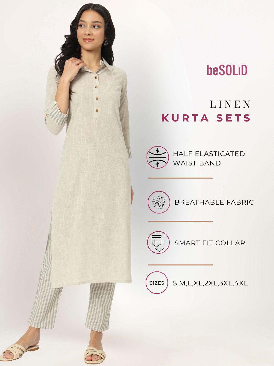 Dusty Storm Linen Kurti Set