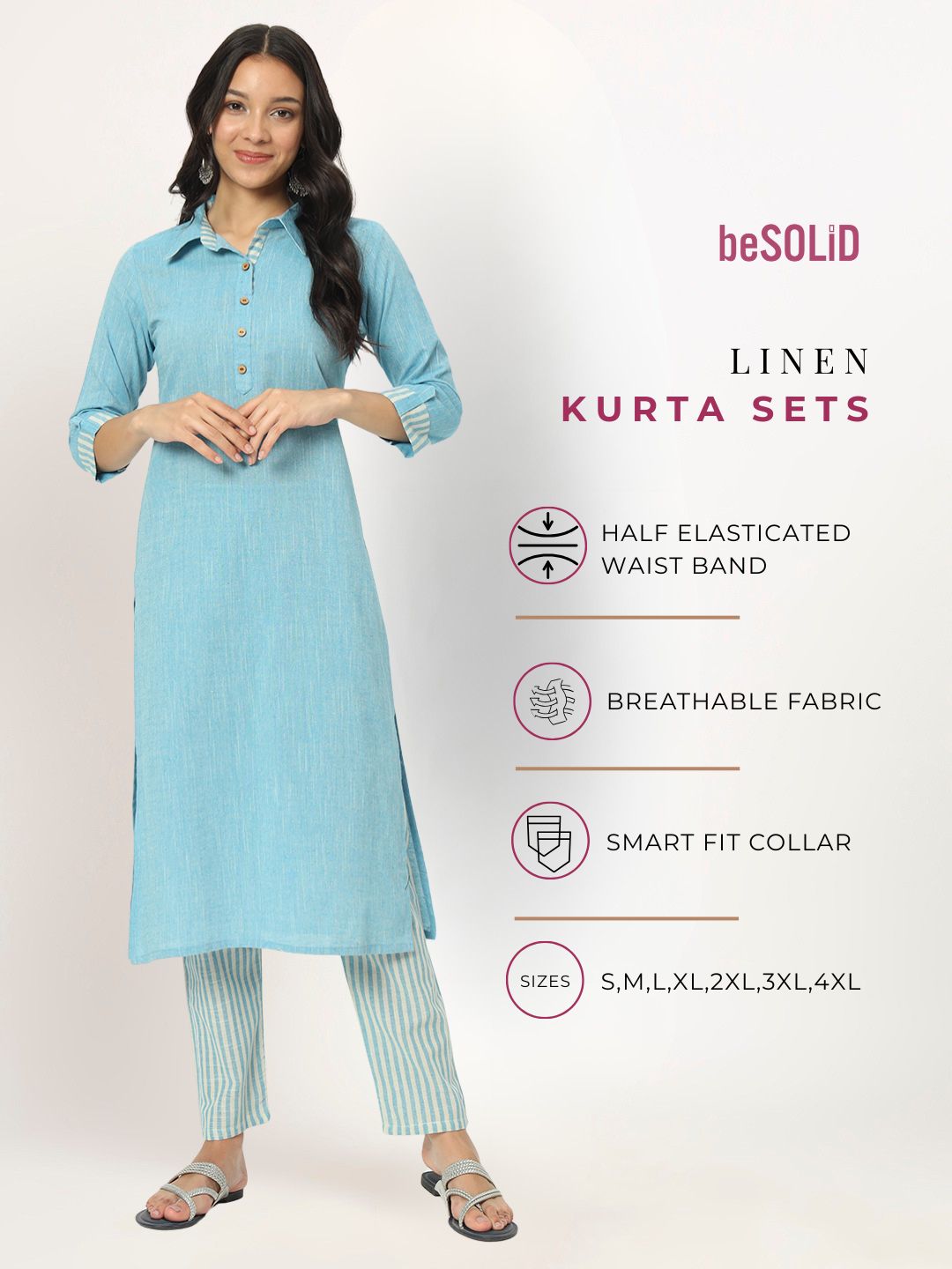 Tiffany Blue Linen Kurti Set