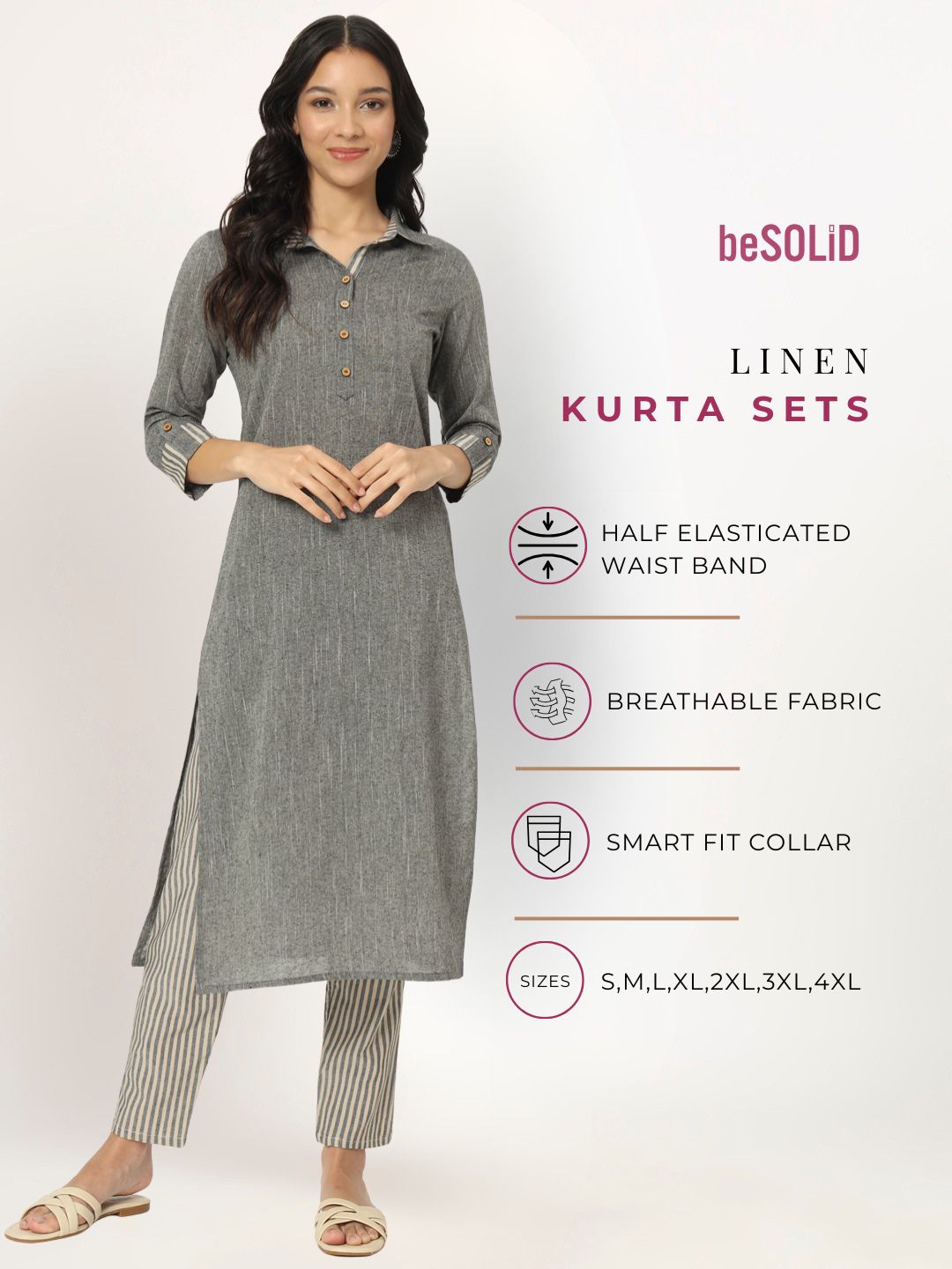 Charcoal Grey Linen Kurti Set
