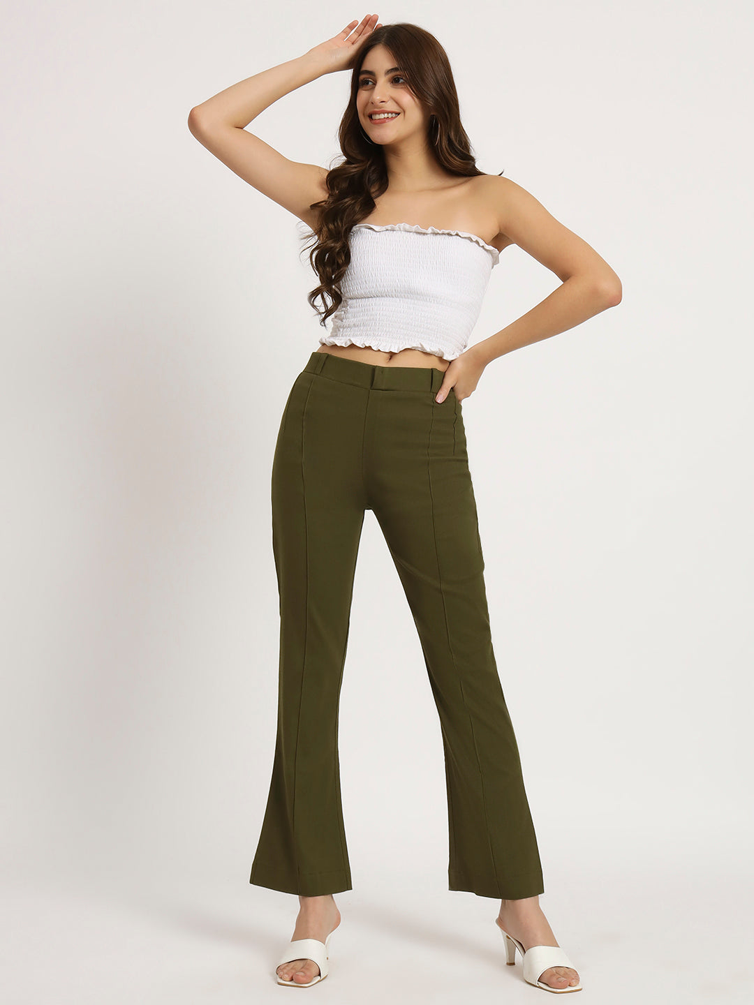 Dark Olive Bell Bottom Pants