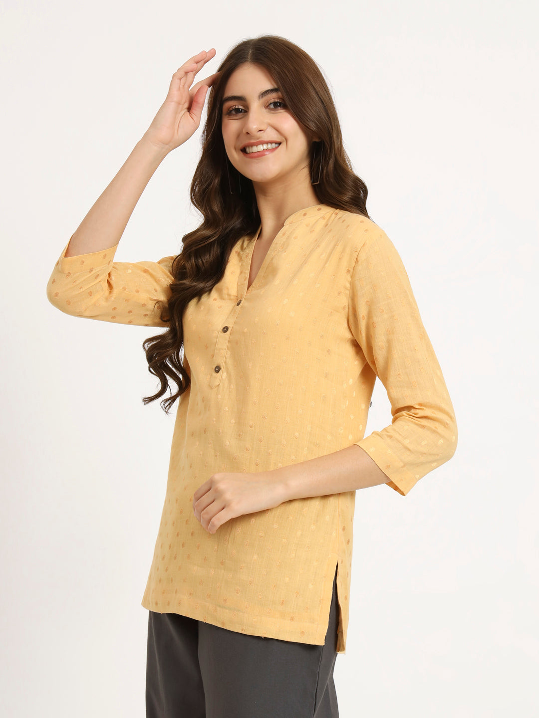 Beige Buta Short Kurti