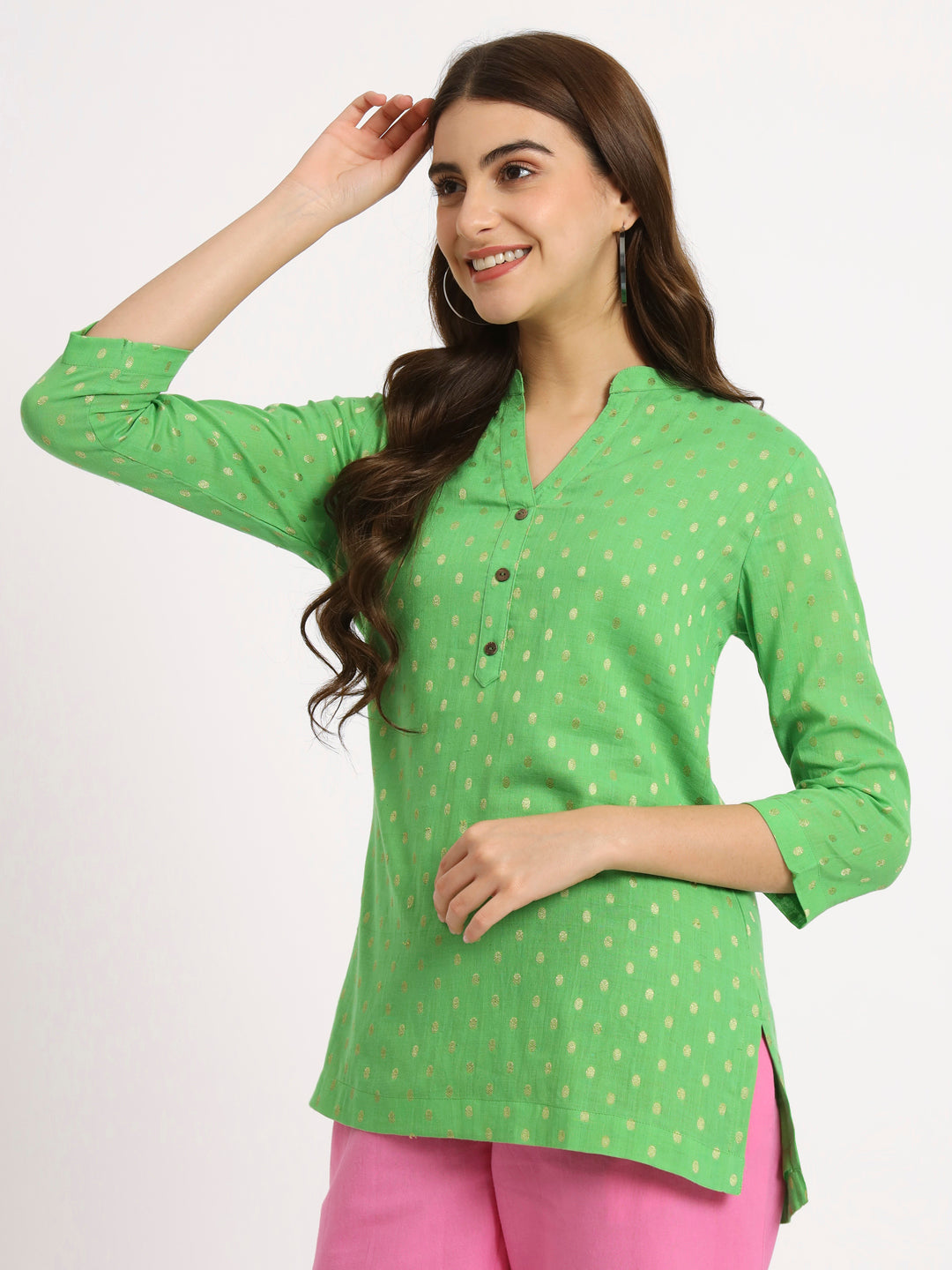 Mustard Buta Short Kurti