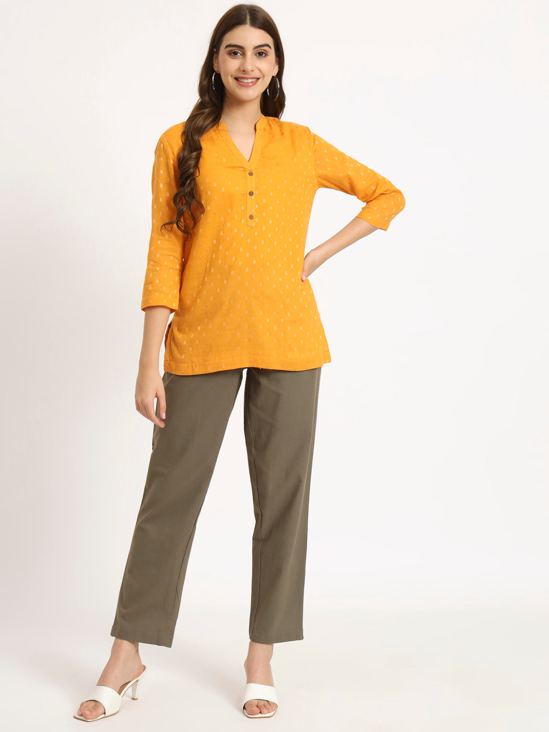 Mustard Buta Short Kurti