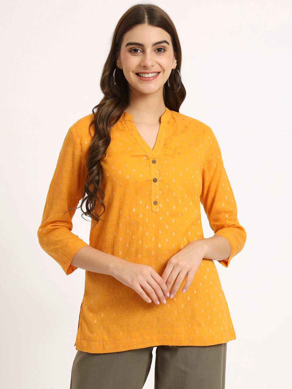 Mustard Buta Short Kurti
