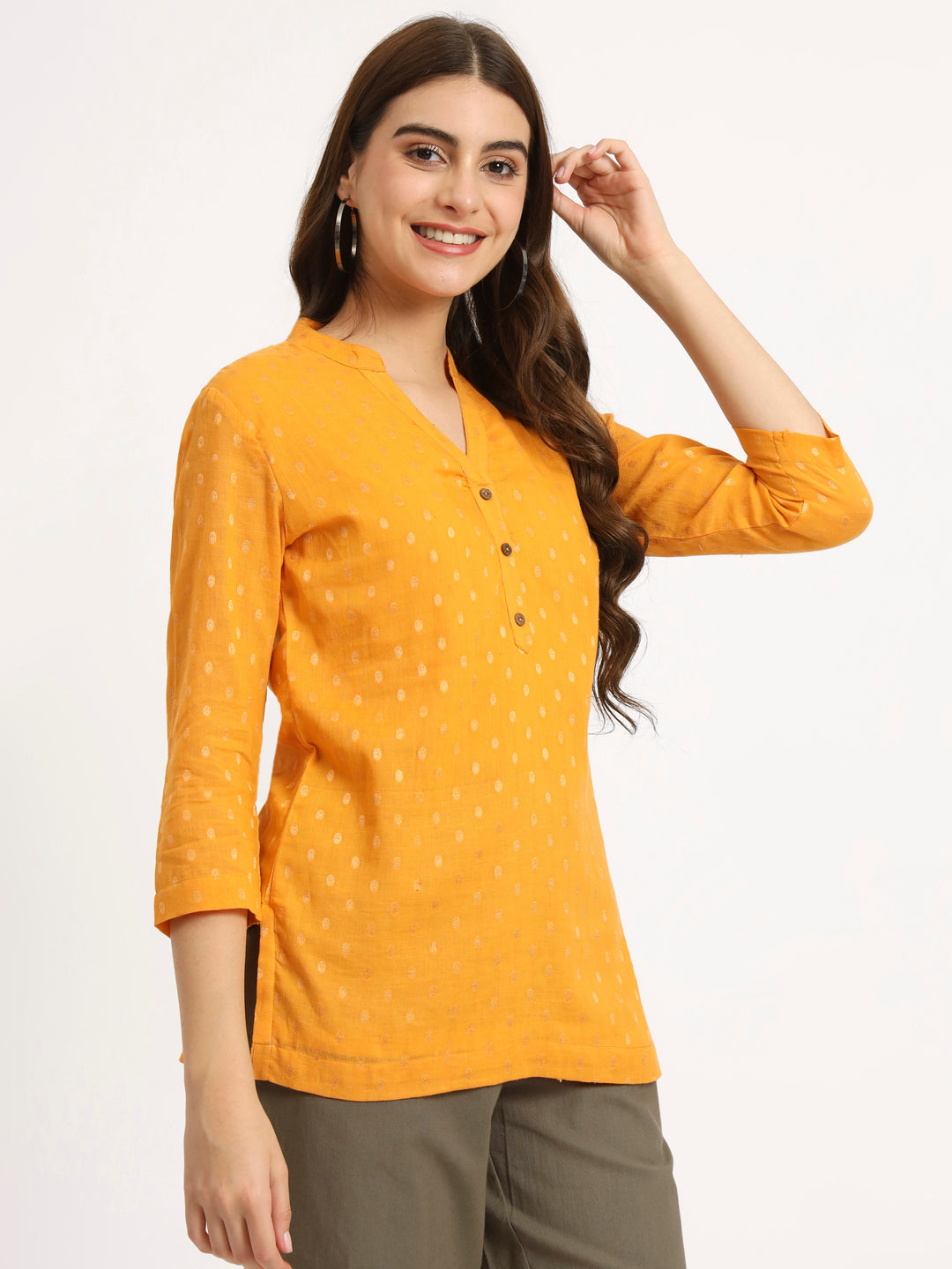 Mustard Buta Short Kurti