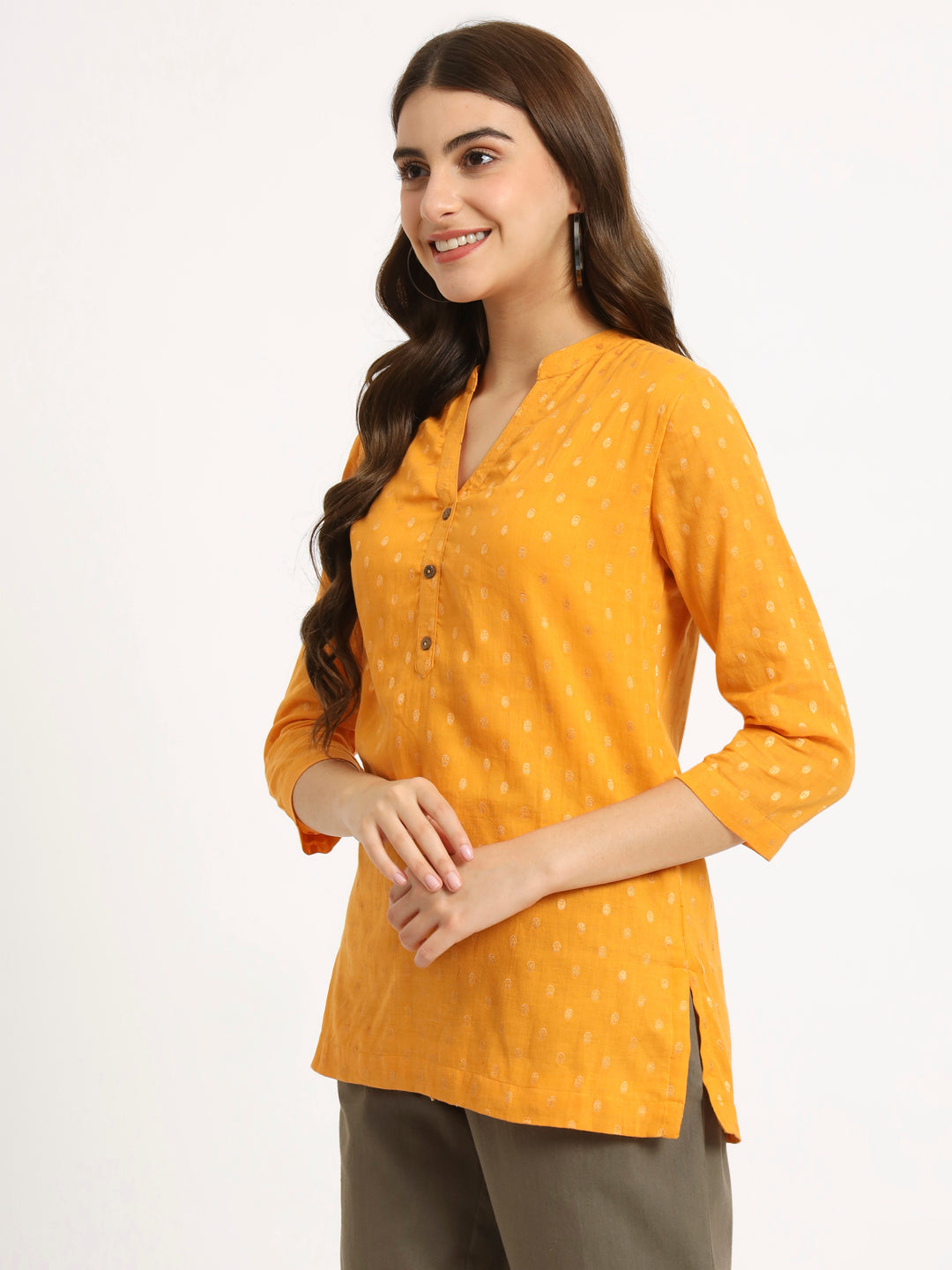 Mustard Buta Short Kurti