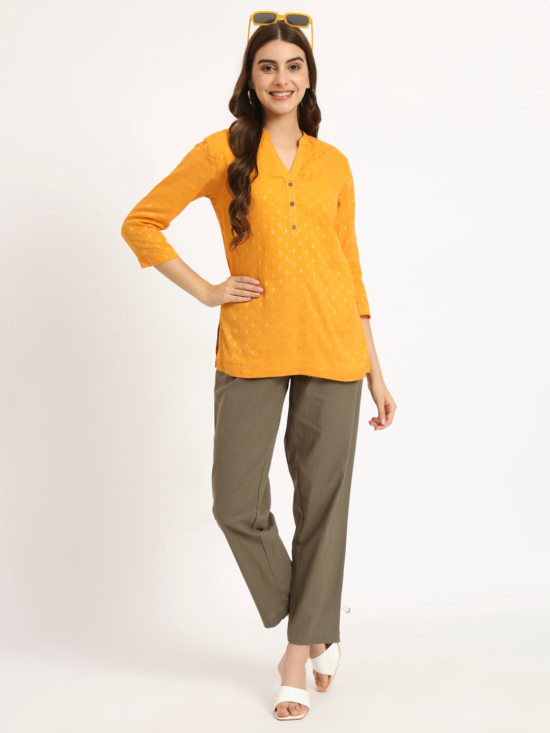 Mustard Buta Short Kurti
