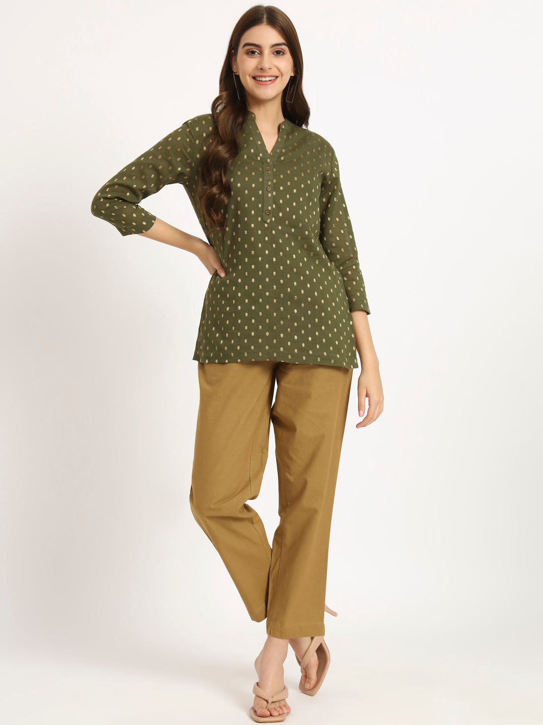 Olive Green Buta Short Kurti
