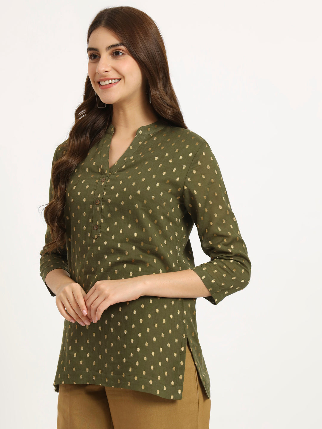 Olive Green Buta Short Kurti