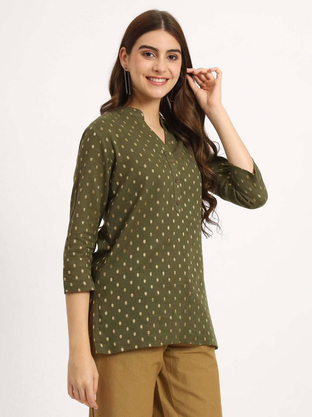 Olive Green Buta Short Kurti
