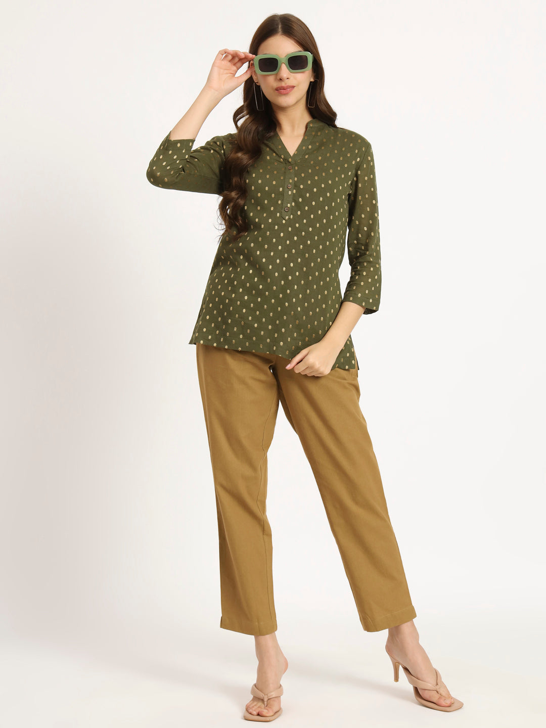 Olive Green Buta Short Kurti