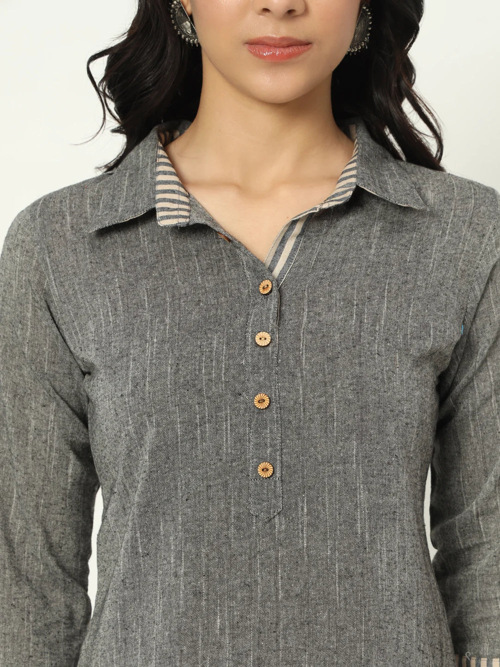 Charcoal Grey Linen Kurti Set