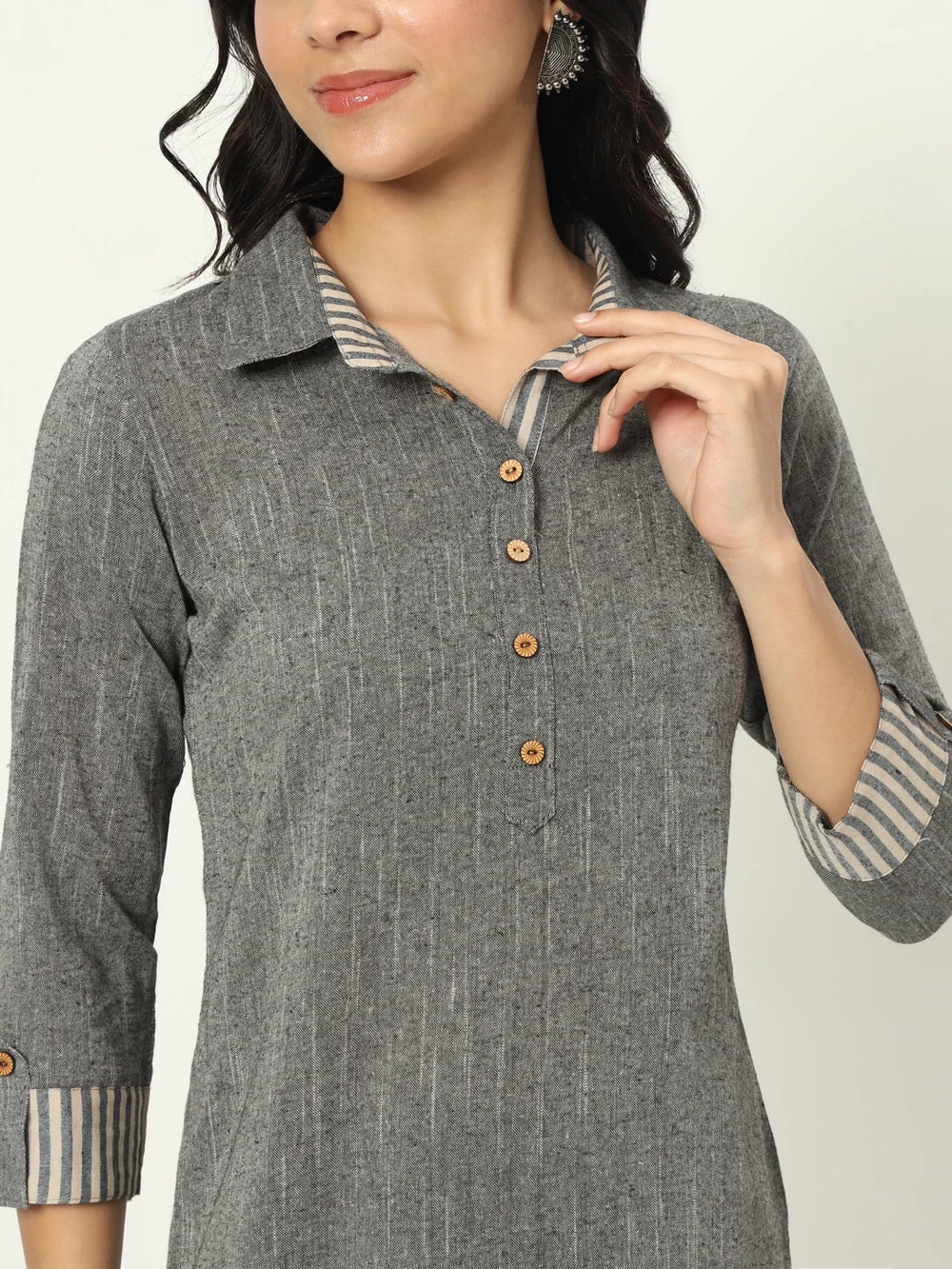 Charcoal Grey Linen Kurti Set