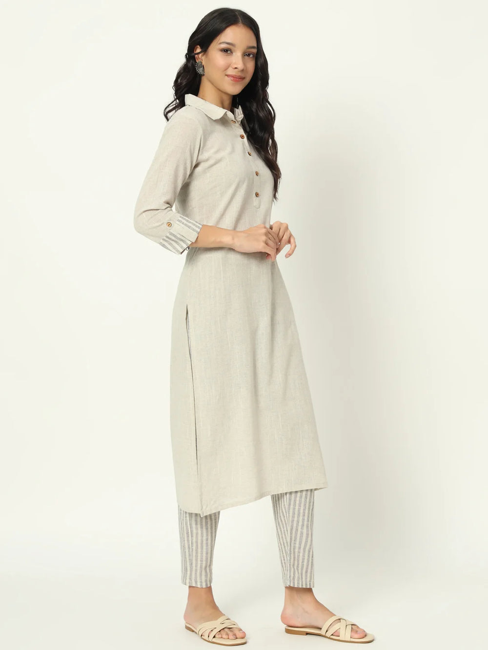 Dusty Storm Linen Kurti Set