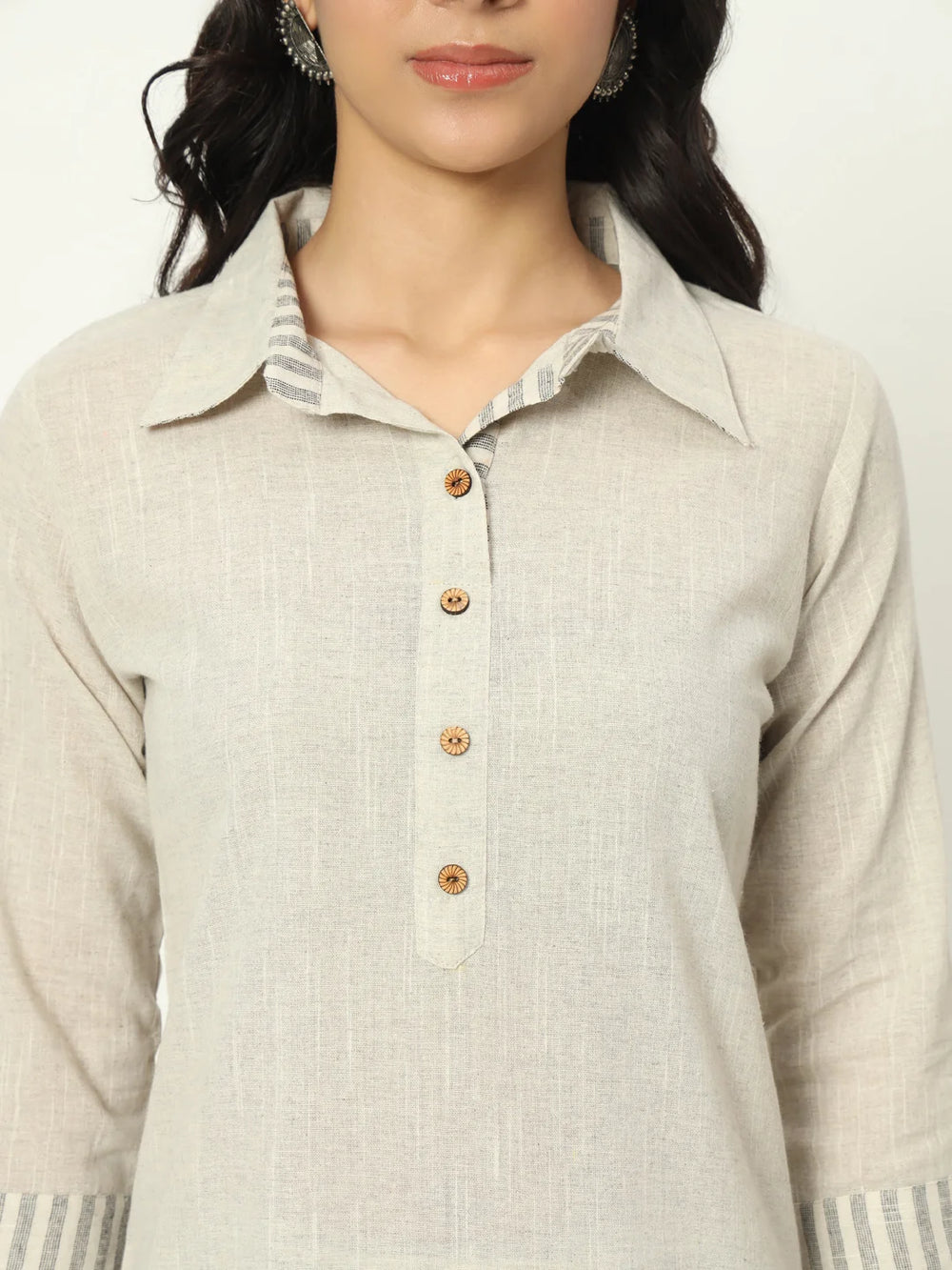 Dusty Storm Linen Kurti Set