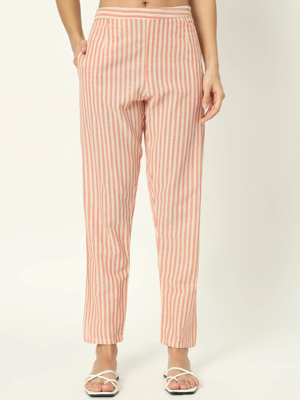 Peachy Pink Linen Kurti Set