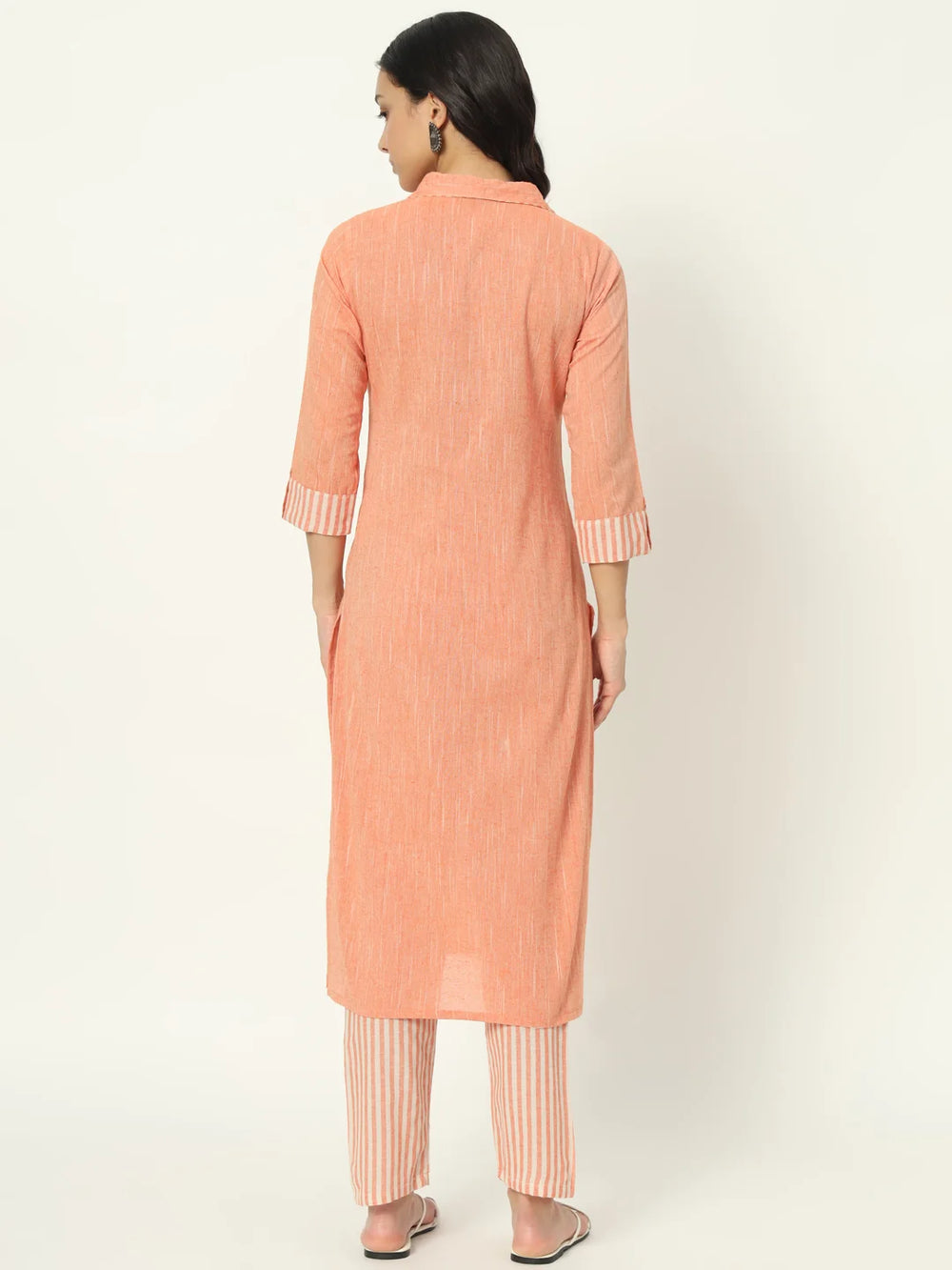 Peachy Pink Linen Kurti Set