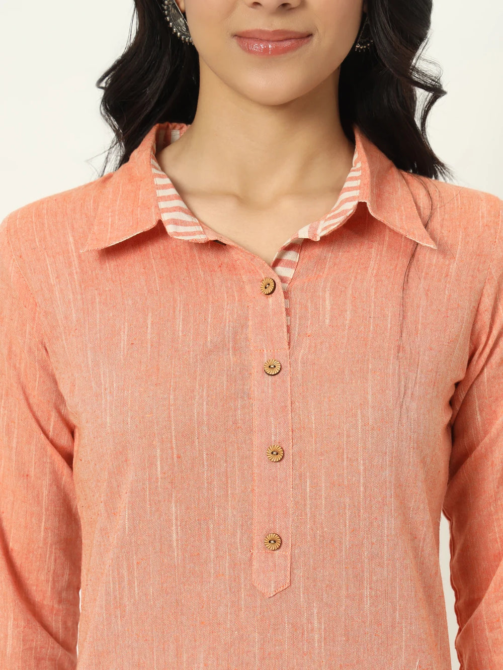 Peachy Pink Linen Kurti Set