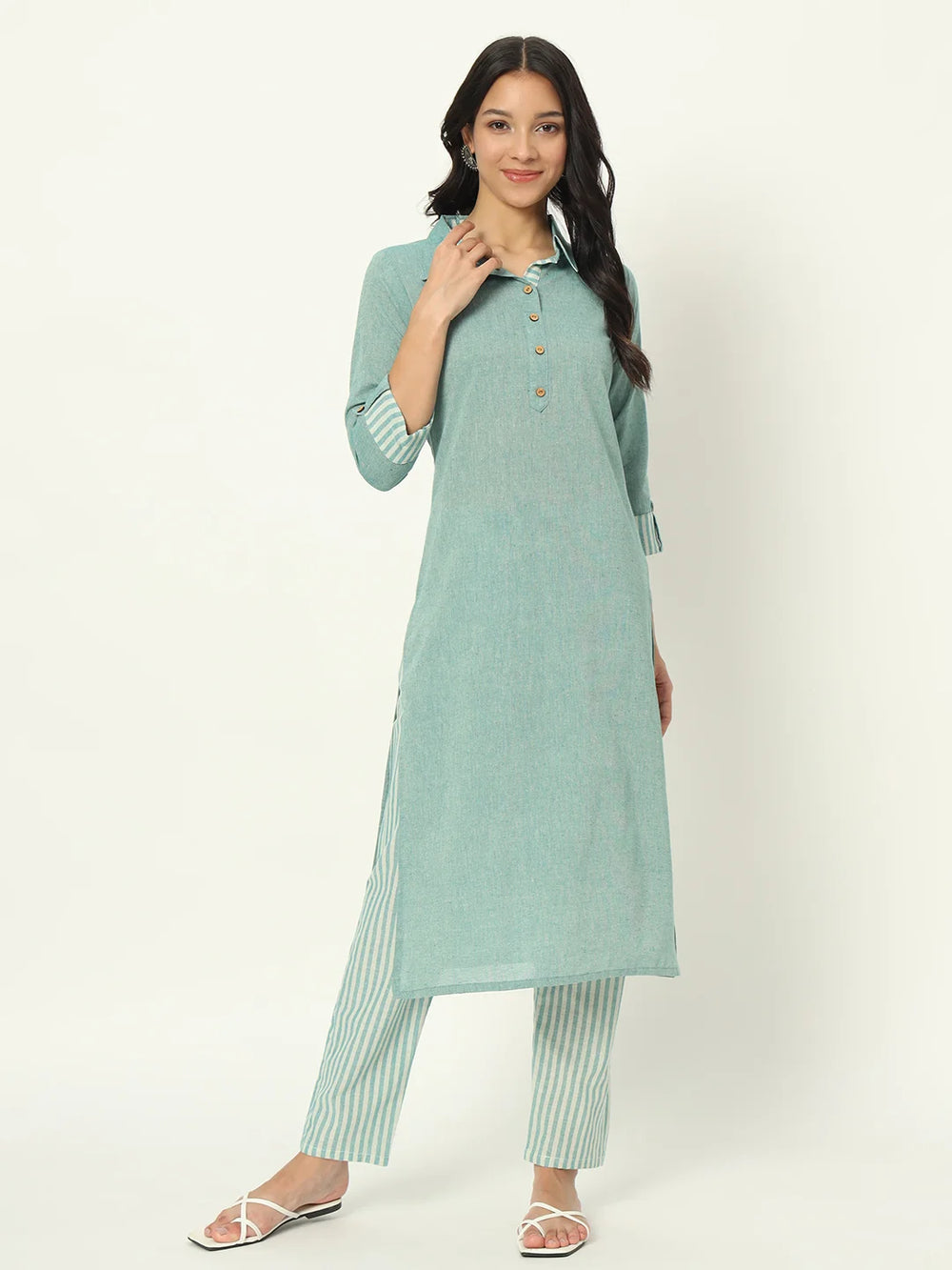 Summer Green Linen Kurti Set