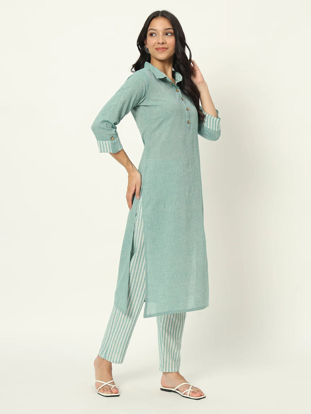 Summer Green Linen Kurti Set