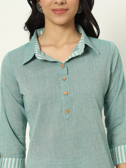 Summer Green Linen Kurti Set
