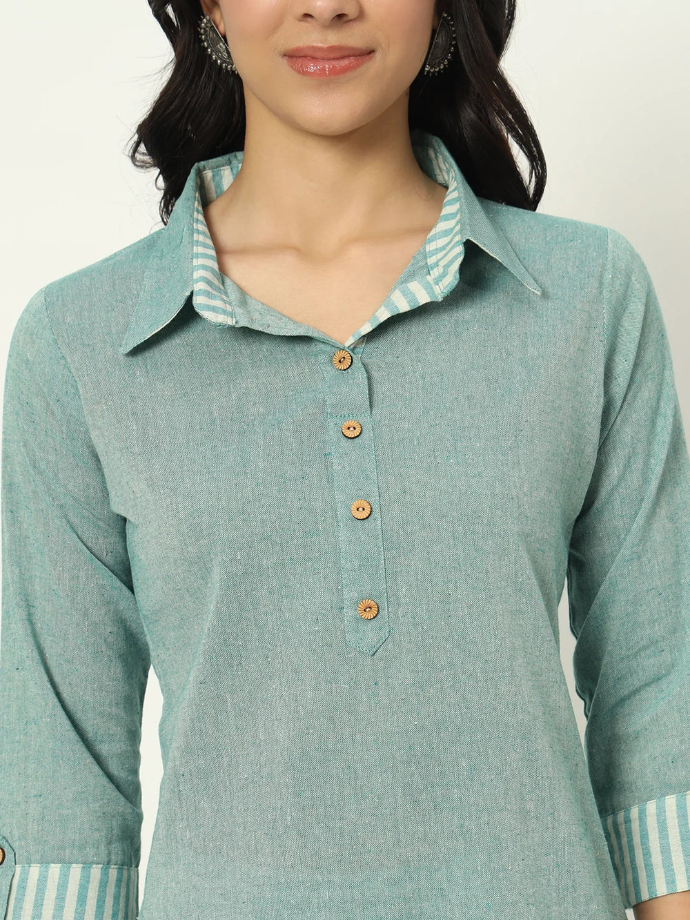 Summer Green Linen Kurti Set