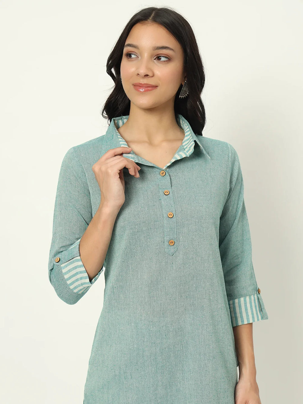 Summer Green Linen Kurti Set