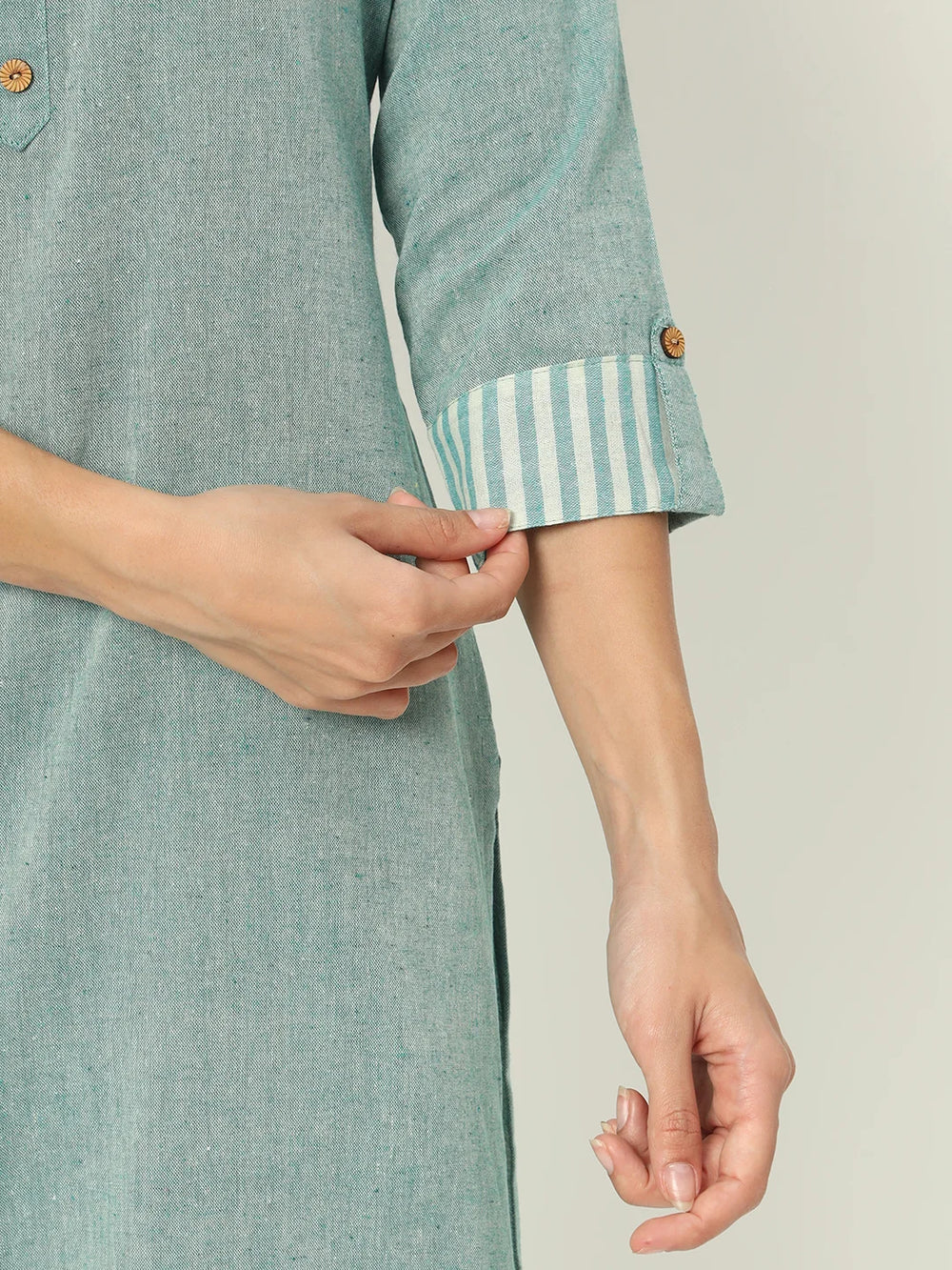 Summer Green Linen Kurti Set