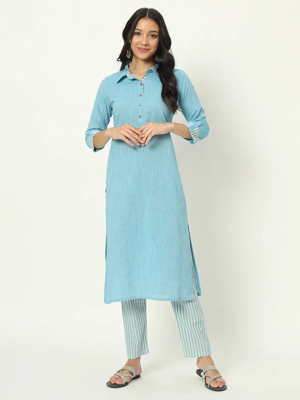 Tiffany Blue Linen Kurti Set