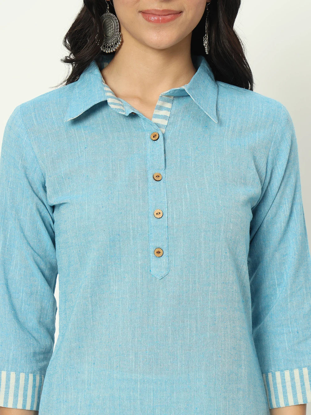 Tiffany Blue Linen Kurti Set