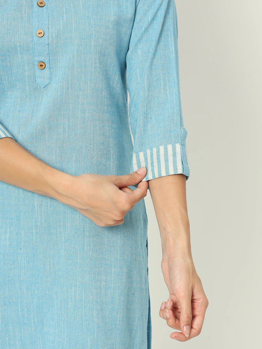 Tiffany Blue Linen Kurti Set