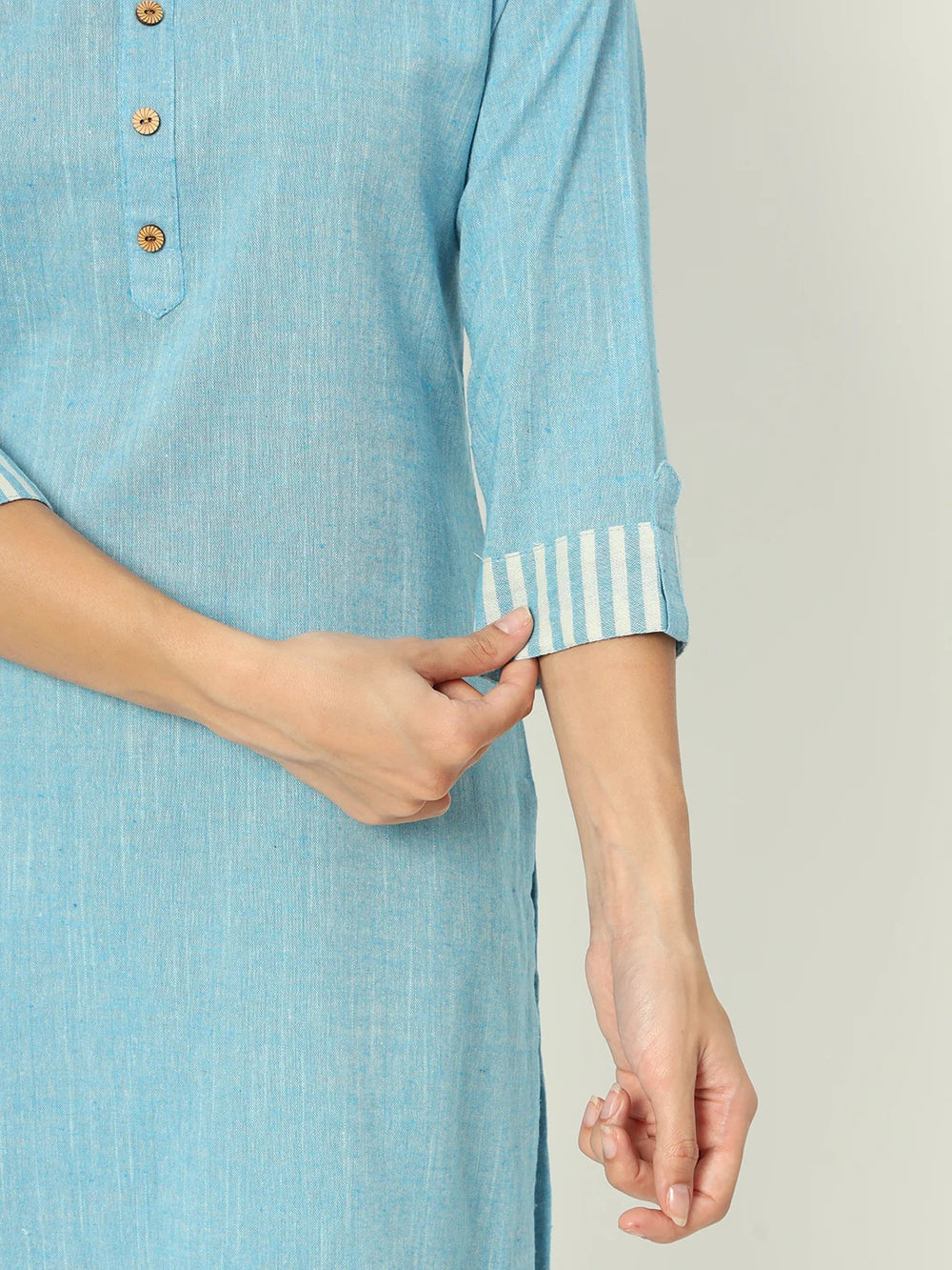 Tiffany Blue Linen Kurti Set