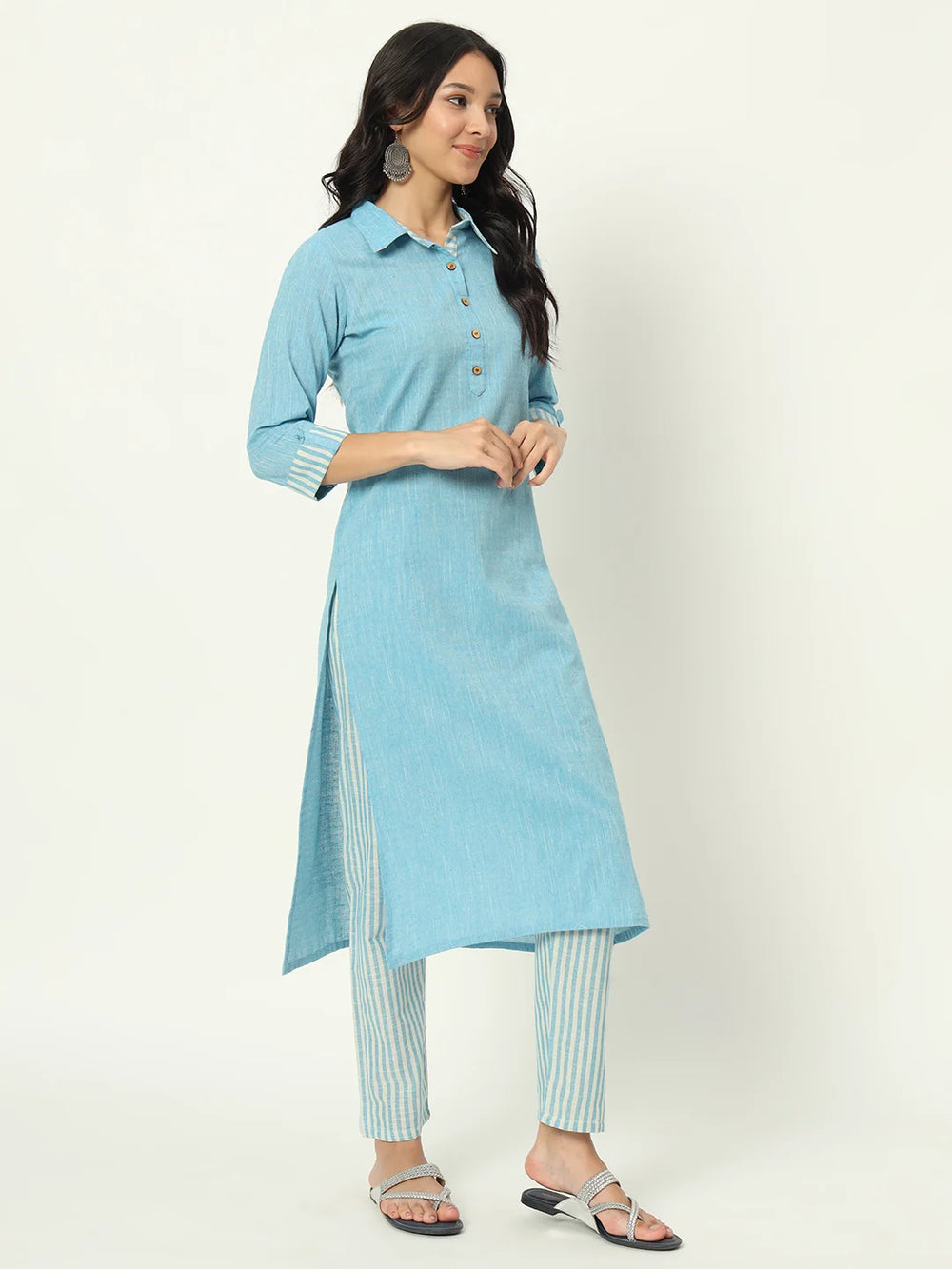 Tiffany Blue Linen Kurti Set