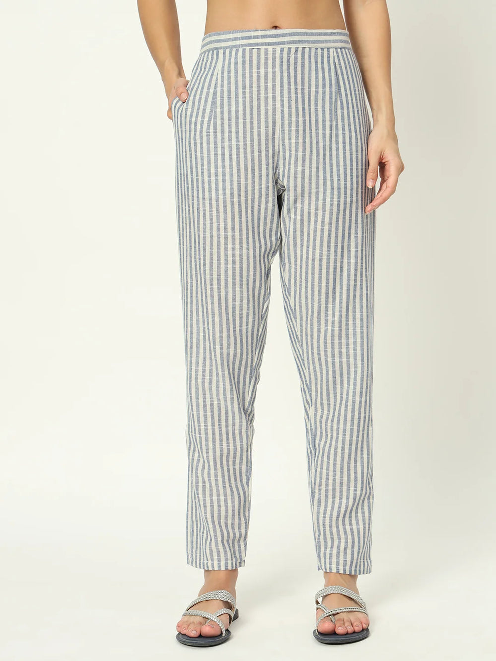 Cyan Blue Linen Kurti Set