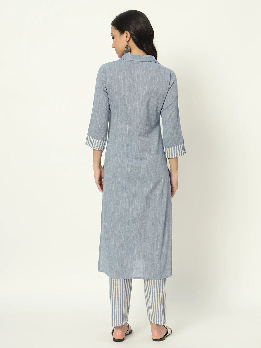 Cyan Blue Linen Kurti Set