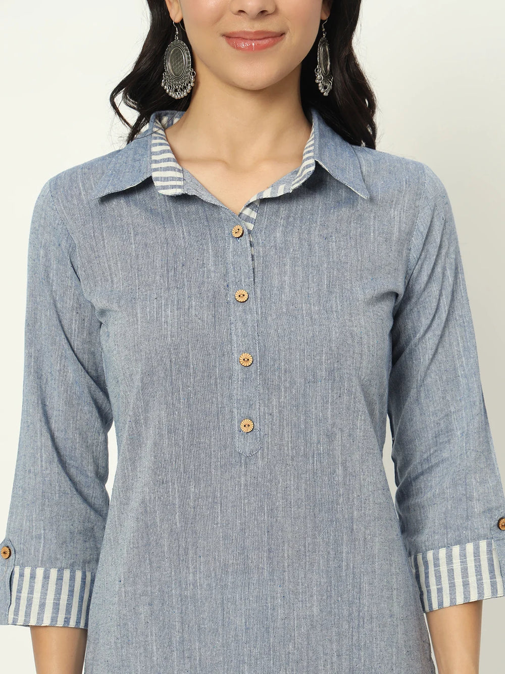 Cyan Blue Linen Kurti Set