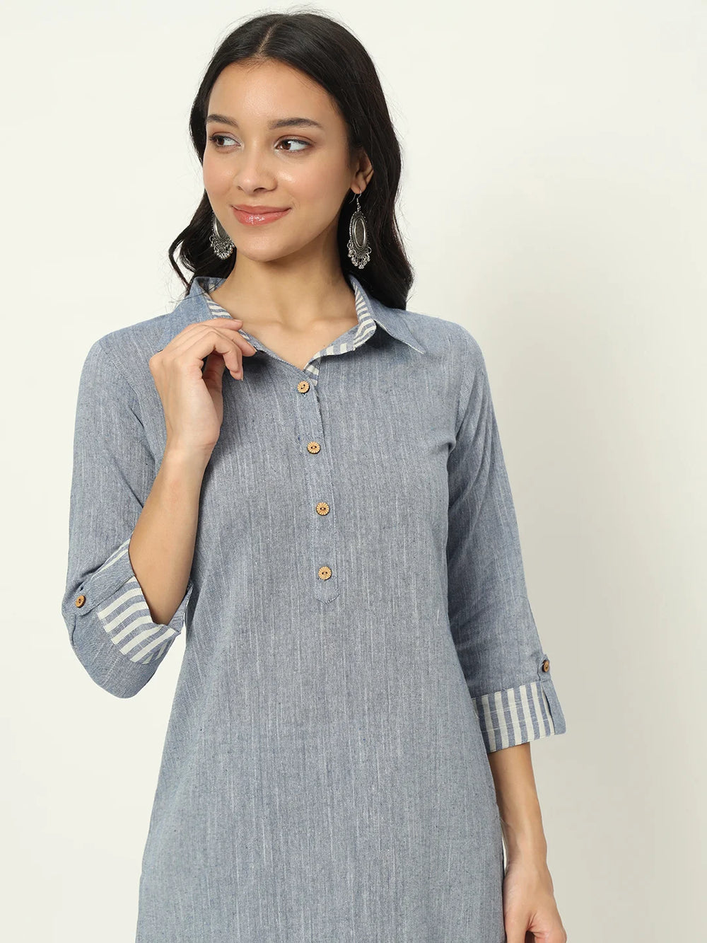 Cyan Blue Linen Kurti Set