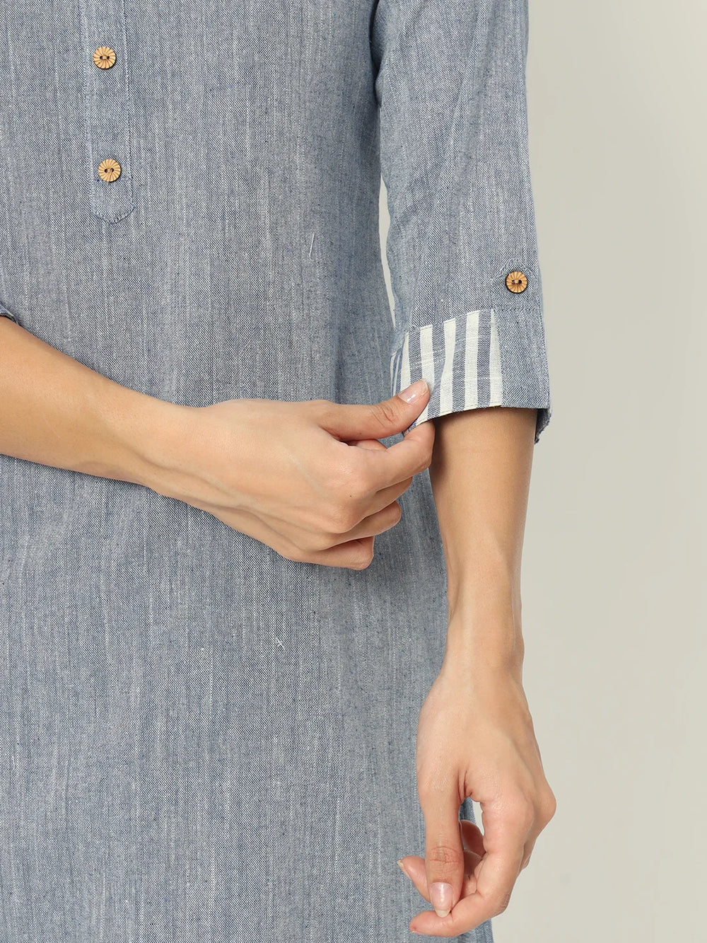 Cyan Blue Linen Kurti Set